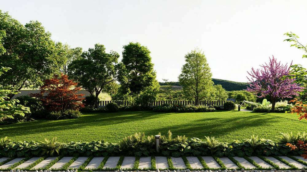 Aceri sul prato, render di progetto — vista 3 di 3